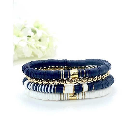 Heishi Bead Stretch Bracelets -Set of 3 - Picture 1 of 4